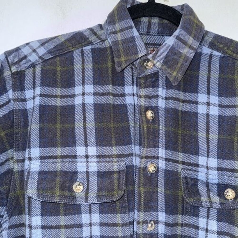 Moose Creek Mens Plaid Flannel Button-Up Shirt M Blue Green Cotton - Picture 2 of 8
